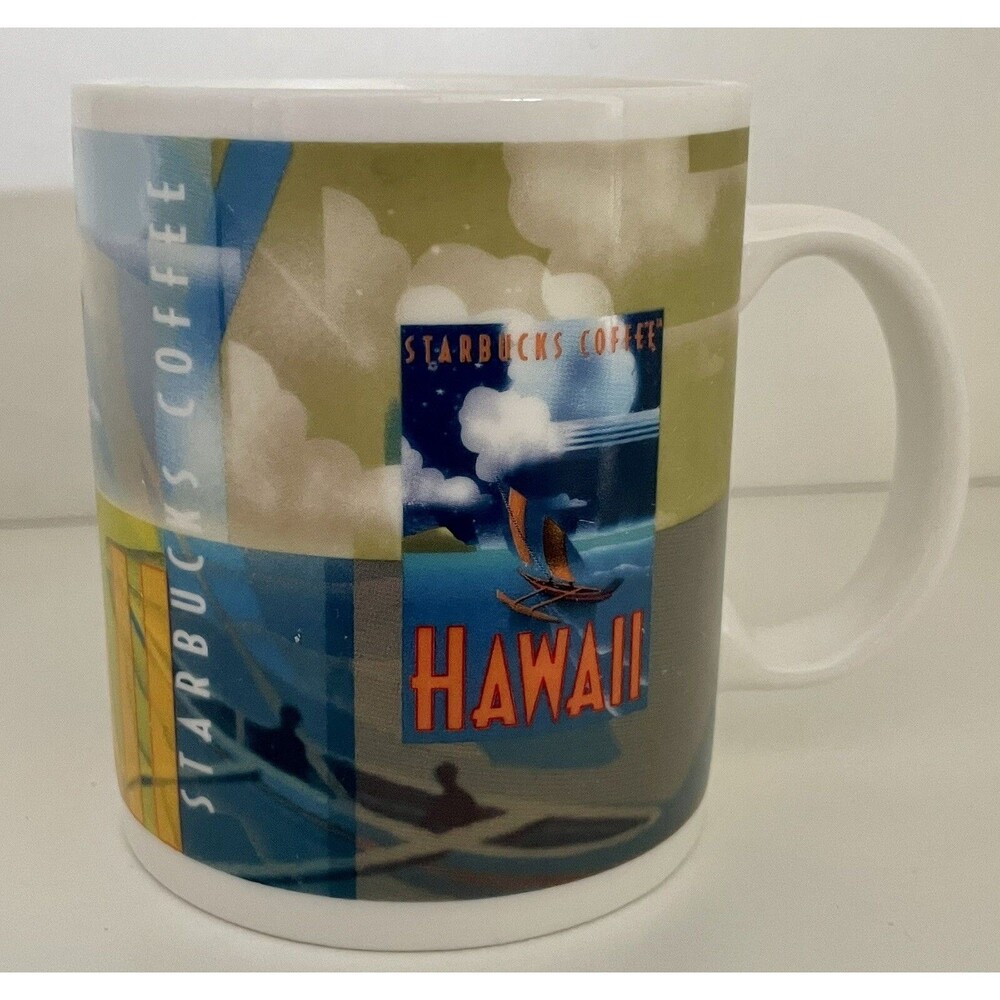 Starbucks Hawaii Coffee Mug Ocean water sailing Boat Aloha 2001 Rare Colorful